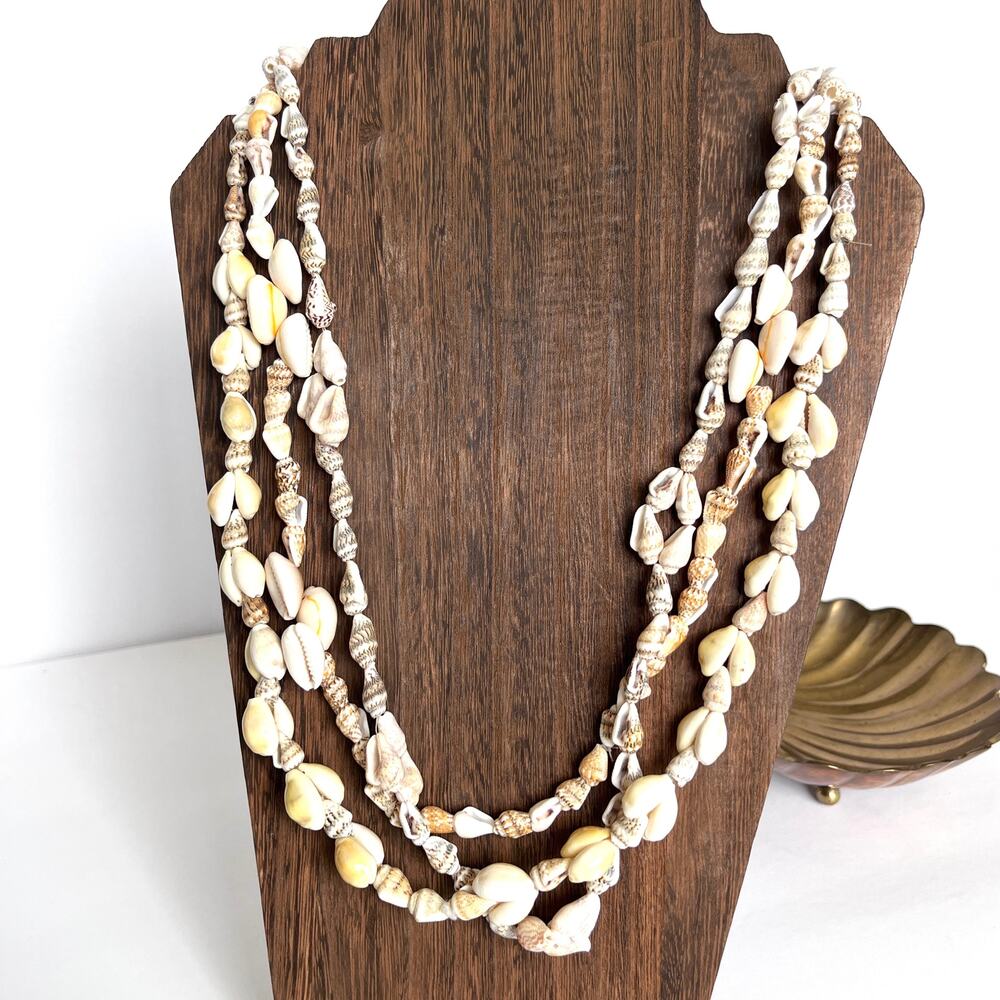 Three Vintage Hawaiian Shell Necklaces Cowrie Puka Costal Beachy Nautical